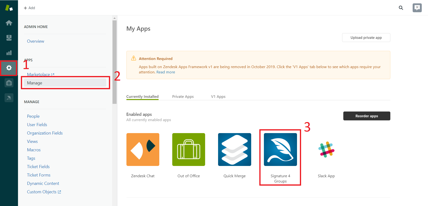 App Configuration tab with the Enable HTML and Show Apps for Agents options