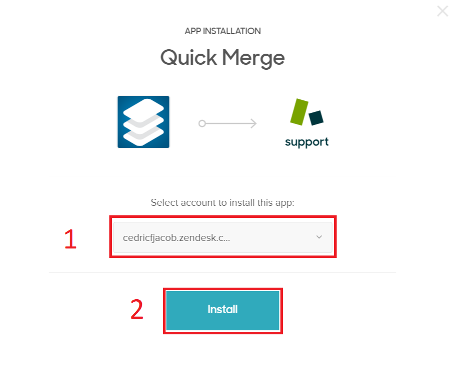 Account selection dialog with the INSTALL button