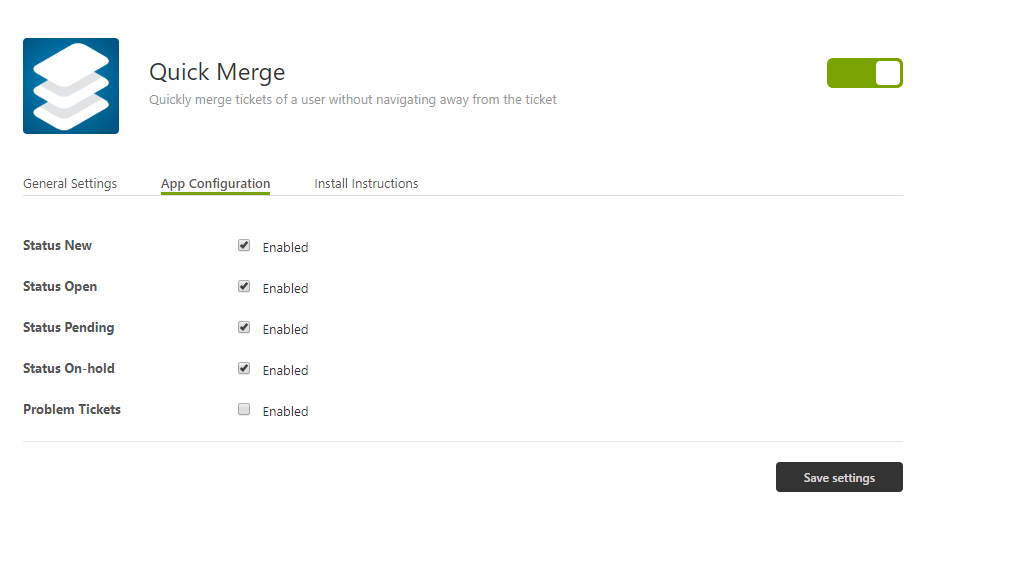 Quick Merge in the ticket sidebar listing other tickets from the same customer